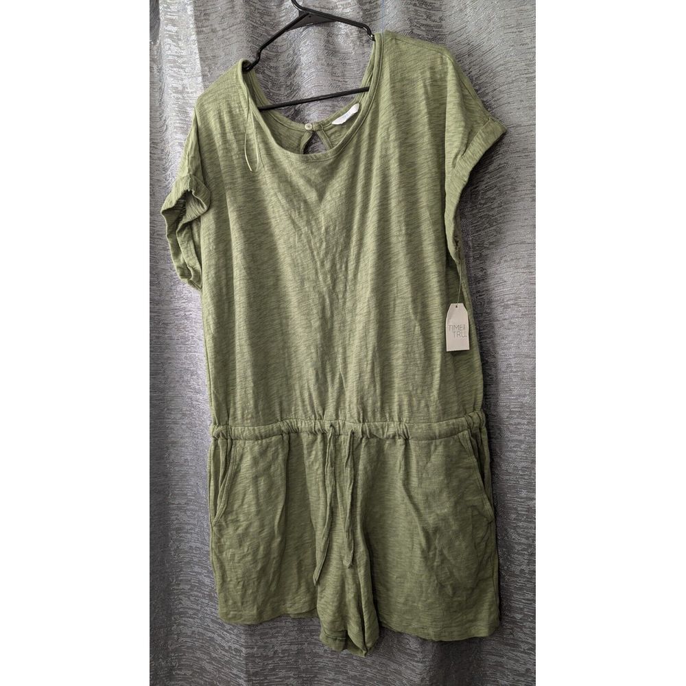 Time & Tru Olive Short‎ Romper W/Pockets Drawstring Women's XL
